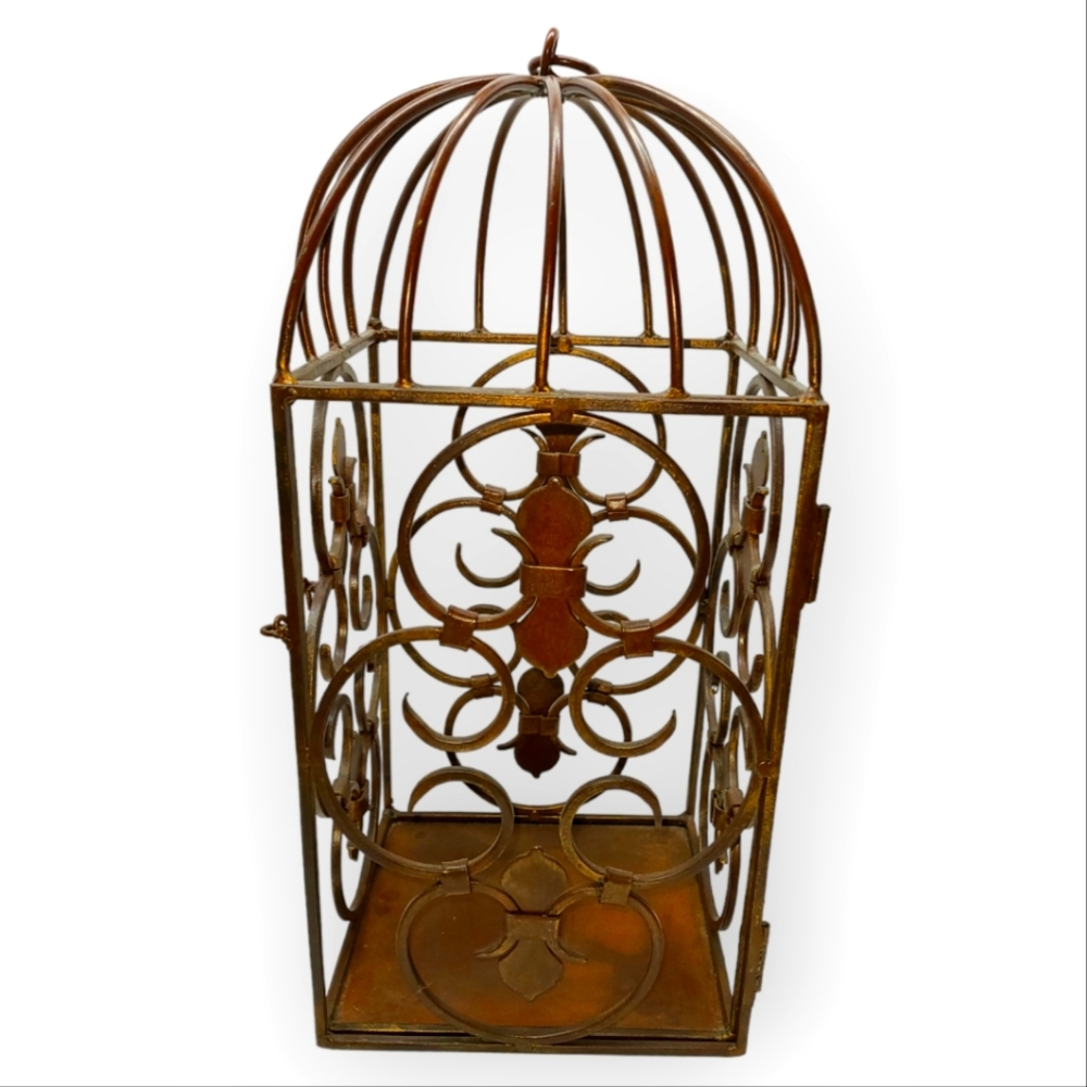 Vintage Metal Hanging Birdcage Candle Holder MCM bird